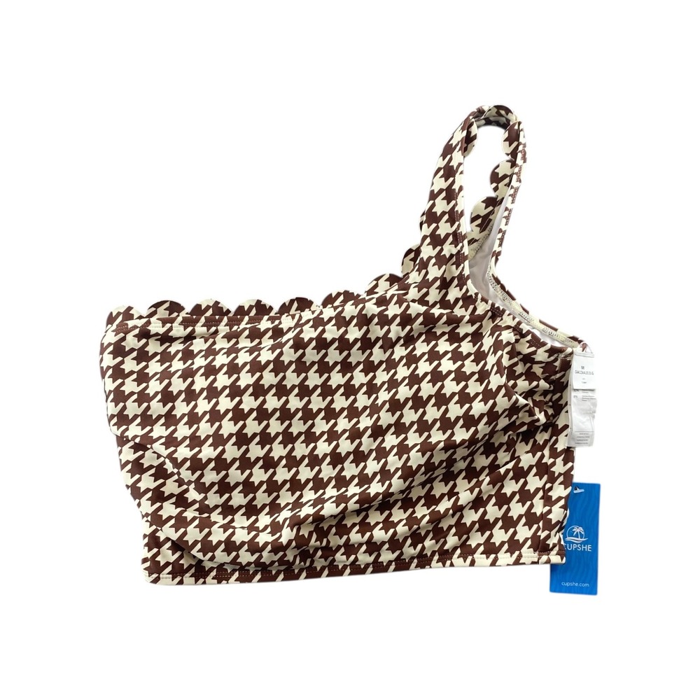 NWT CUPSHE One Shoulder Scallop Trim Houndstooth Bikini Top‎ Medium